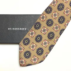 未使用級 バーバリー BURBERRY ネクタイ シルク100% ベージュ / ブルー系 総柄 花柄 バーバリーチェック 261-889