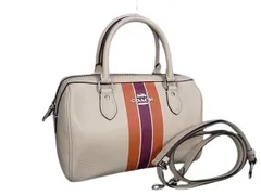 COACH コーチ ハンドバッグ ローアン サッチェル バッグ・ストライプ CAO70 アイボリー オレンジ パープル レザー レディース 2WAY シルバー金具 新古未使用展示品