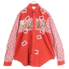 カールヘルム Karl Helmut★チェック柄シャツ やわらか生地 前開きワイヤーフォックステリア刺しゅう サイズM 赤系 z17820のサムネイル