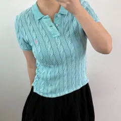 L ポロ スカイ ケーブル 半袖ニット