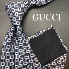 【美品】GUCCI グッチ ネクタイ 総柄 GG柄 ブランドロゴ ネイビー 紺