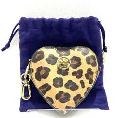 ★Tory Burch トリーバーチ 小物ケース 小物入れ ポーチ ハート型 レオパード柄 ヒョウ柄  ナスカン 中古★007085