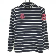 パーリーゲイツ 長袖ハイネックシャツ ネイビー×白 ボーダー 微起毛素材 ストレッチ レディース 1(M) ゴルフウェア PEARLY GATES