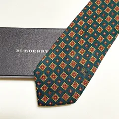 未使用級 バーバリー BURBERRY ネクタイ シルク100% グリーン / オレンジ 総柄 花柄 261-894