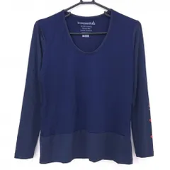 【超美品】ルコックゴルフ インナーシャツ ネイビー 身頃メッシュ調 袖ロゴレッド レディース L ゴルフウェア le coq sportif