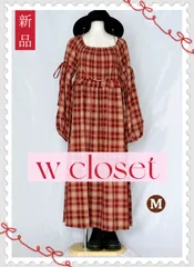 344.新品タグ付き♡ w closet ダブルクローゼット シャーリングチェーンワンピース レッド M 定価8910 ♡ ワンピース シフォンワンピース 春 春服