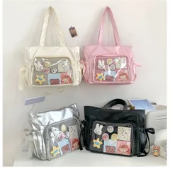 【予約販売】2月25日発送開始 痛バッグ 痛バ サテン クリアバッグ トートバッグ 蝶結び　リボン レースアップ 推し活 オタ活 お出かけ ライブ 人気 アニメ ギフト A4 対応 レディース