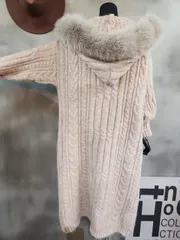 (FW新作)ファー付きニットロングy-カーディガン ロング丈ファー取り外しデイリーウェアナチュラルスタイルベスト