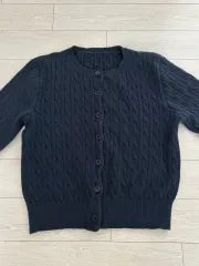ネイビー ケーブル カーディガンニット