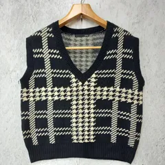 Heather ヘザー ジャガードニットベスト グランチェックニットベスト 韓国 ニットベスト  ブラック アイボリー Fサイズ ◎、◇〇