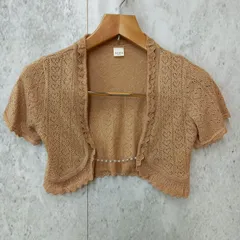 axes femme アクシーズファム 半袖ボレロ 羽織 ショートカーディガン ラメ パール ブラウン Mサイズ ◎_□〇