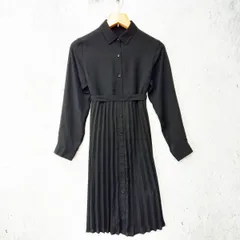 プリーツ シャツ ワンピース リボン付き ウエストマーク きれいめ ブラック Mサイズ ◎、〇◇