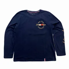 トミーヒルフィガー 長袖Tシャツ ロンT メンズ XLサイズ ネイビー 紺色 シンプル 人気 袖刺繍