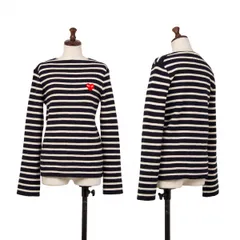 プレイ コムデギャルソンPLAY COMME des GARCONSウールハートワッペンボーダーニット 紺アイボリーM