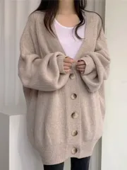 レディース カーディガン 秋冬 春秋 長袖 ゆったり オーバーサイズ 暖かい カジュアル おしゃれ 女性用 ニット 日常使い 着回し 多用途 リラックス 柔らかい 体型カバー トップス