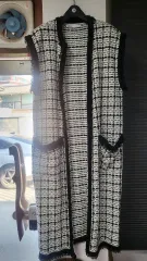 ザラ ツイード ロング ベスト ブラック/白