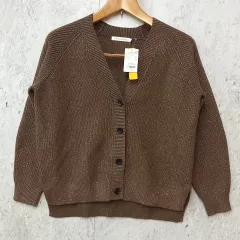 AMERICAN HOLIC アメリカンホリック 小柄女性向けバイパチラメ入りVネック肩畦ニットカーディガン シンプル レッド XS ◎、〇◇