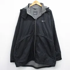 XL/古着 ナイキ NIKE 長袖 ナイロン ジャケット パーカー メンズ 00年代 00s ワンポイントロゴ 大きいサイズ ロング丈 黒 内側フリース 25dec22