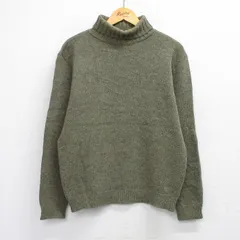 M/古着 長袖 セーター メンズ 70年代 70s 無地 ウール タートルネック ハイネック 濃緑 25dec22