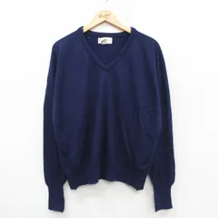 L/古着 アーノルドパーマー 長袖 セーター メンズ80年代 80s 無地 ラグラン アクリル Vネック USA製 紺 25dec22