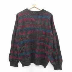 M/古着 長袖 セーター メンズ 90年代 90s 総柄 クルーネック USA製 濃グレー他 25dec22