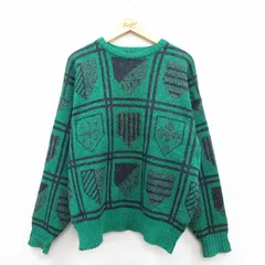 L/古着 長袖 セーター メンズ 90年代 90s シェットランドウール クルーネック イングランド製 緑 25dec22