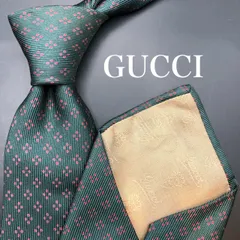 【極美品】GUCCI ネクタイ 小紋柄 総柄 ロゴ GG柄 グリーン ピンク