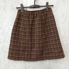 OLIVE des OLIVE オリーブデオリーブ ツイード さしこチェック 前ZIP スカート 膝上 ブラウン Fサイズ ◎、◇〇☆