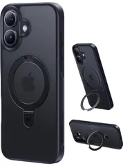 ★CASEKOO for iPhone 17 ケース【3倍米軍MIL規格 耐衝撃／MagSafe対応】隠しスタンド 縦横立て対応 リング機能 マット仕上げ 指紋防止 黄変防止 半透明 ストラップホール付き 特許設計「MagicStand」（ブラック）