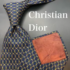【美品】Christian Dior ネクタイ 総柄 ネイビー 紺 オレンジ