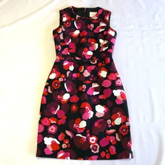 【kate spade】花柄ワンピース／ 美品 サイズ0 ノースリーブ 黒 ピンク 総柄 フレア きれいめ 上品