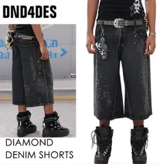 【Y2Kファッション】【オピウムファッション】中国新進気鋭ブランド【DND4DES】DIAMOND DENIM SHORTS  【ヴィンテージ加工ブラック】 【JORTS】【S】【L】