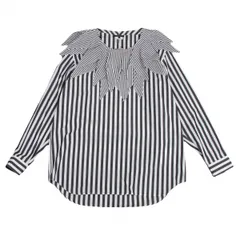 コムデギャルソン オムプリュスCOMME des GARCONS HOMME PLUS ギザギザピエロカラーストライプブラウス 白黒M