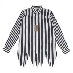 コムデギャルソン オムプリュスCOMME des GARCONS HOMME PLUS 裾ギザギザカットオフストライプシャツ 白黒XS