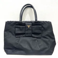 ★PRADA プラダ リボントート ハンドバッグ トートバック ナイロン レザー リボン ブラック ゴールド金具  レディース 現状品★007086