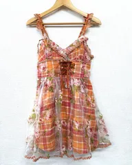 LIZ LISA フェアリーグランジ 花柄 フリルミニワンピース 0/Fサイズ オレンジ ピンク チュール バラ柄 コルセット風 森ガール 平成ギャル  姫カジ リズリサ