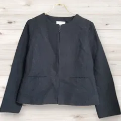 B1391 ロペピクニック ROPE PICNIC ノーカラージャケット アウター (38) ネイビー 無地 綿/コットン ノーカラー