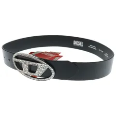 DIESEL (ディーゼル) B-1DR STRASS ストラス ロゴバックル ビジュー レザー ベルト シルバー ブラック X09611