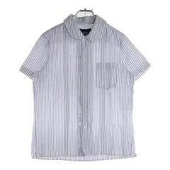 tricot COMME des GARCONS (トリコ コム デ ギャルソン) 16SS AD2015 レースライン 丸襟 ストライプコットンブラウス 半袖シャツ ブルー/ホワイト レディース TQ-B016