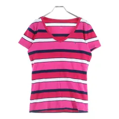 TOMMY HILFIGER (トミーヒルフィガー) ボーダー柄 Vネック半袖Tシャツ カットソー レディース ピンク 0129605
