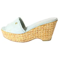 CHANEL (シャネル) ココマーク ウェッジソール デニム ヒールサンダル シューズ レディース インディゴ