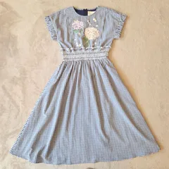 【Chesty】ロングワンピース ／サイズ0 ギンガムチェック 花刺繍 ネイビー 半袖 レトロ