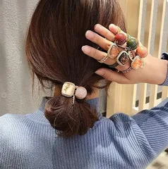 ビーズ ヘア飾り 大人 シュシュ ヘアゴム ヘアアクセサリー カジュアル  髪留め