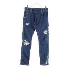 DIESEL (ディーゼル) KROOLEY-NE ダメージ加工 スリムフィット デニム イージーパンツ インディゴ 00621