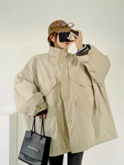 (ビッグポケットマウンテンパーカー) マウンテンダウンジャケット アウター 小花 起毛 キルティング バイカラー ポケット ハイネック ボックス 冬