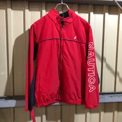 1803 NAUTICA ナイロンジャケット レッド M ノーティカ フルジップ ワンポイント 刺繍ロゴ 古着卸 アメリカ仕入