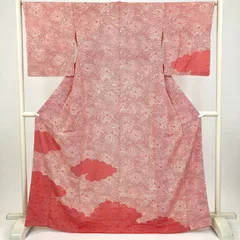 たんす屋 TANSU-YA 着物 リユース着物 訪問着 赤 セミフォーマル 雲取り 菊 袷 絹 未洗い 【身丈】160.5cm【裄丈】66cm MS7608