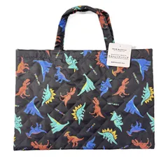 [新品未使用]ダイナソー柄 レッスンバッグ 黒 キルト仕様 子供用 キッズ 男の子 女の子 B4サイズ 入園入学準備 手提げバッグ お稽古バッグ 絵本袋