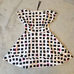 【kate spade NEW YORK】総柄フレアワンピース／ サイズ2 ピンク×黒 半袖 バックジップ 美品 ミニ丈 ひざ上丈