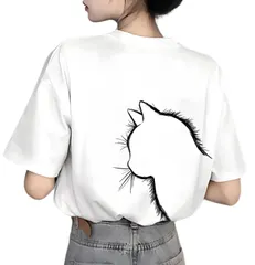 [ブブ オーハナ] Tシャツ ネコ シルエット プリント 半袖 レディース (JP, アルファベット, M, 白) [ホワイト] [M]